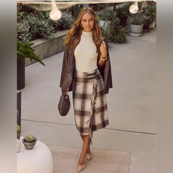 Vici Dresses & Skirts - Sweet Warmth Plaid Fringe Trim Midi Skirt